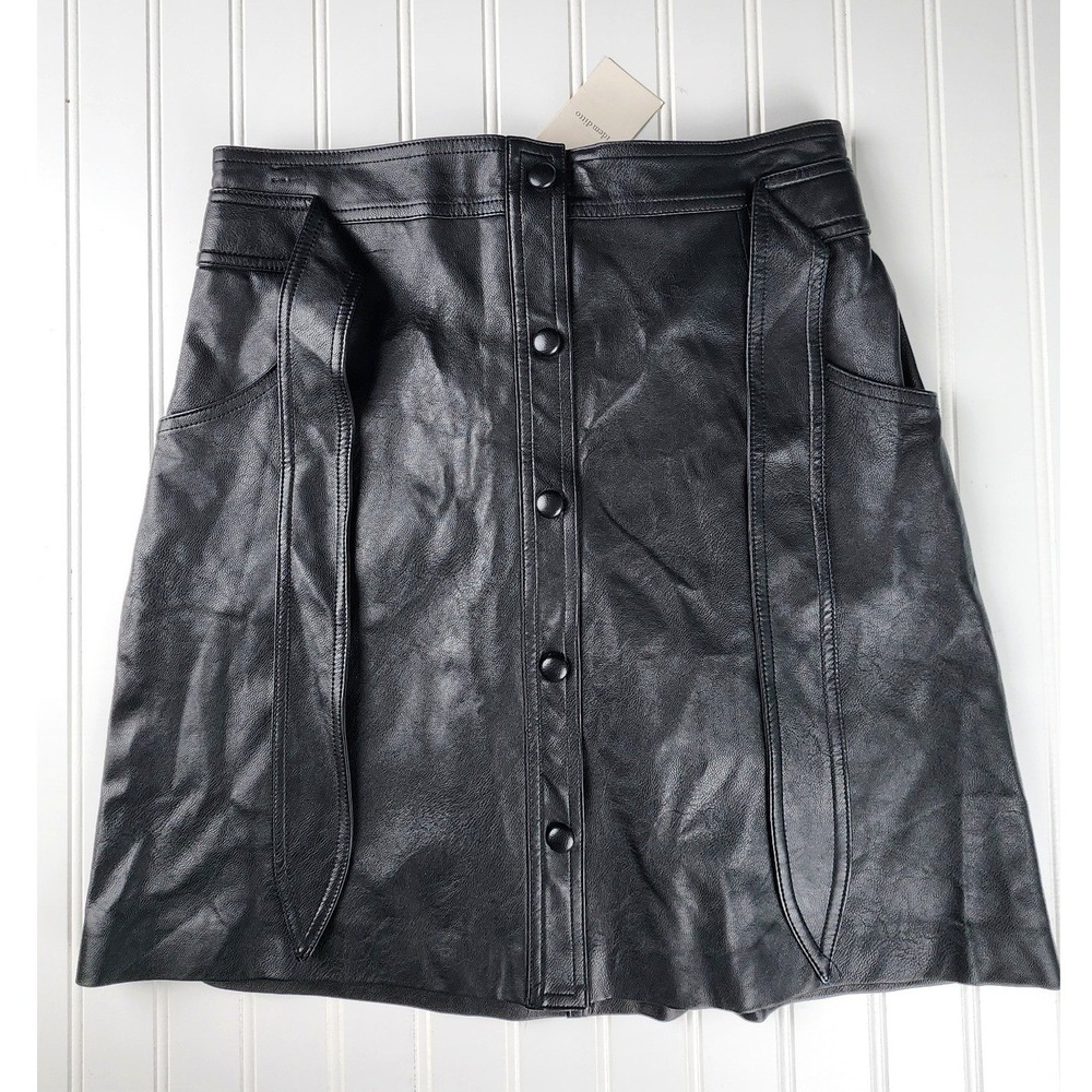 Idem Ditto Skirt Women Size L Black Faux Leather Tie Belt Dark Academia